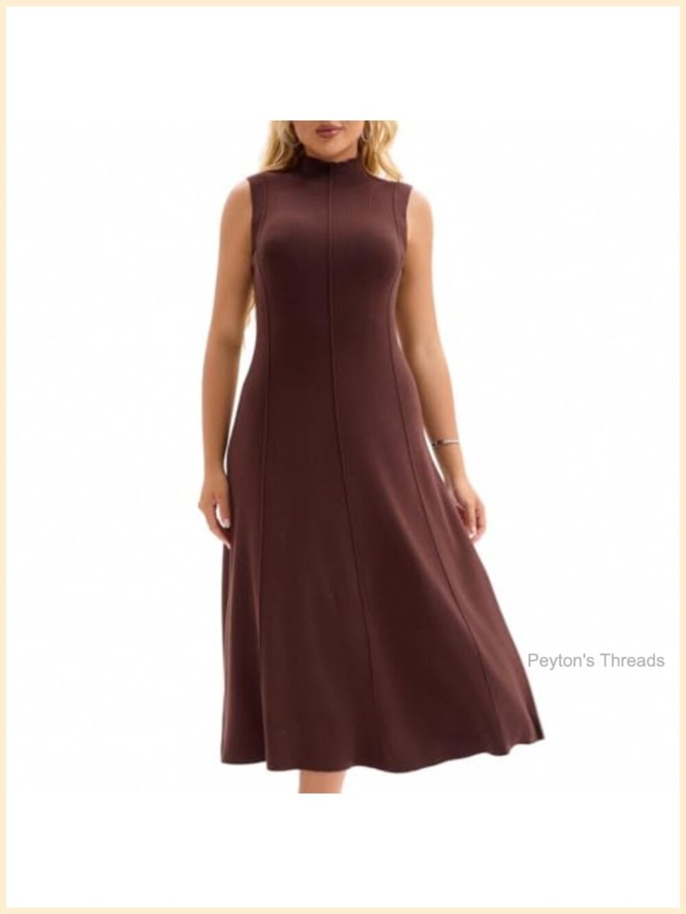 Froggirl Sleeveless Turtleneck A-Line Ribbed Sweater Midi Dress